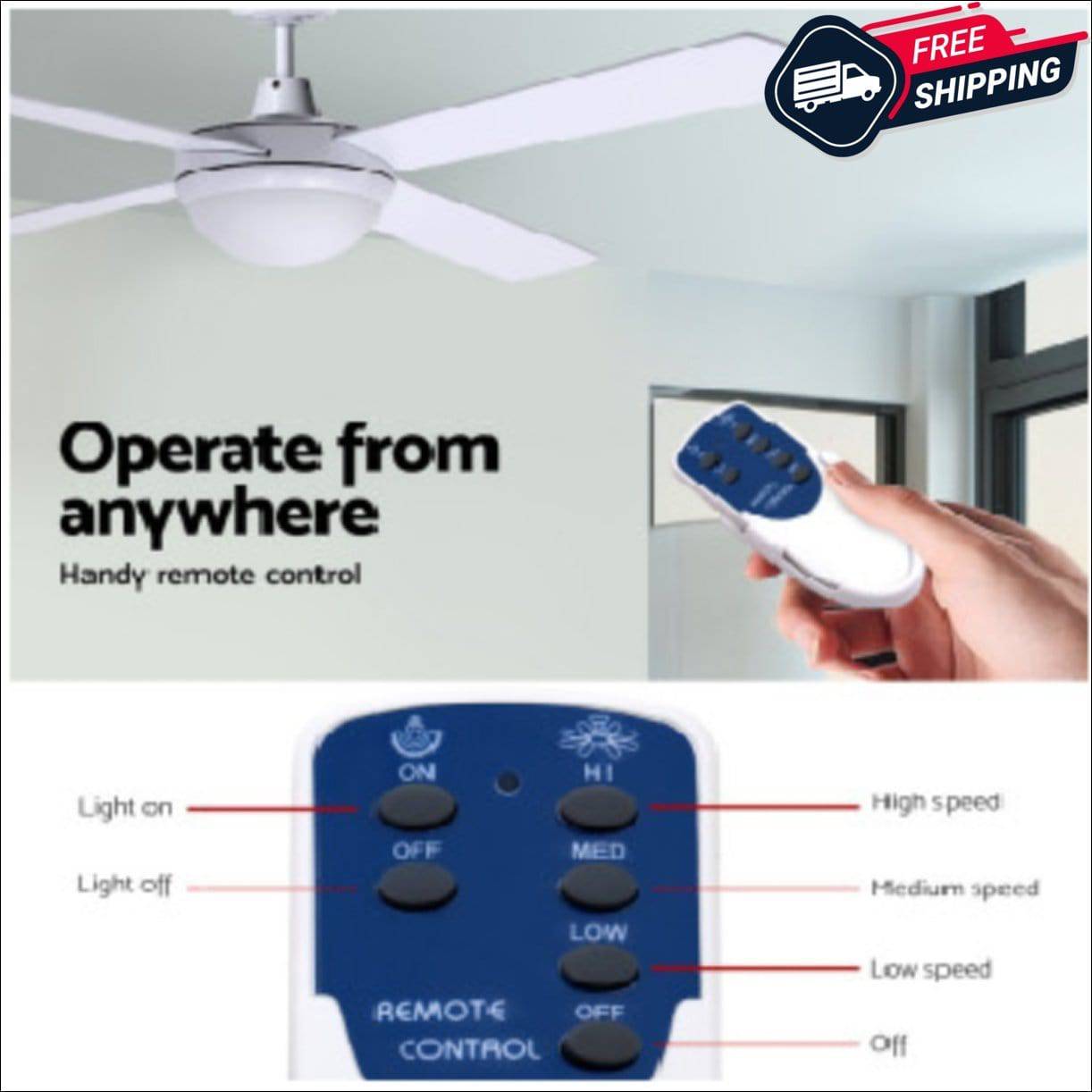 Devanti 52" Ceiling Fan - White (CF-RC-52-WH)