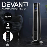 Devanti Electric Ceramic Tower Heater Portable Oscillating Remote Control 2400W Black