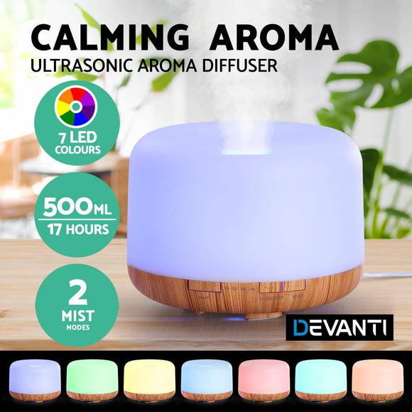 Aroma Diffuser Aromatherapy LED Night Light Air Humidifier Purifier Light Wood Grain 500ml