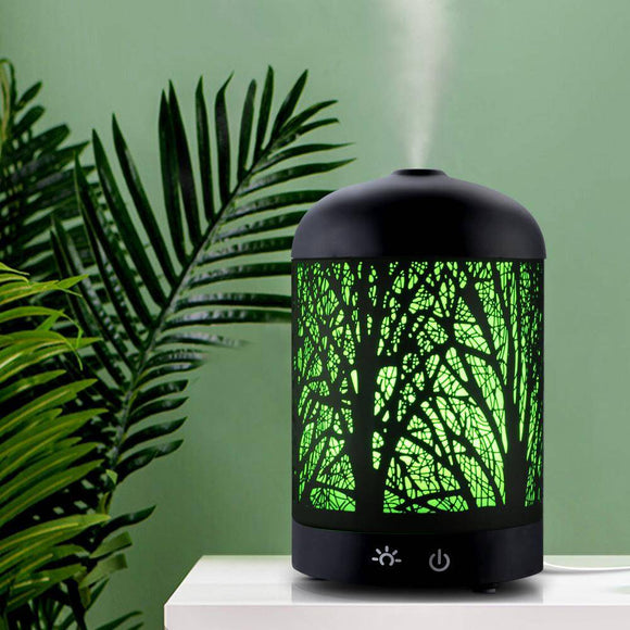 Aroma Diffuser Aromatherapy LED Night Light Iron Air Humidifier Black Forrest Pattern 160ml