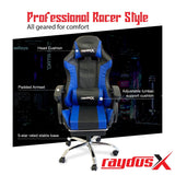 Gaming Office Chairs Computer Seating Racing With Back Massage Pointer And Recliner Footrest- Blue