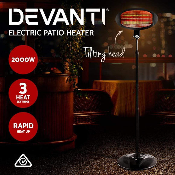 Devanti Electric Outdoor Heater Portable Patio Strip-2000w
