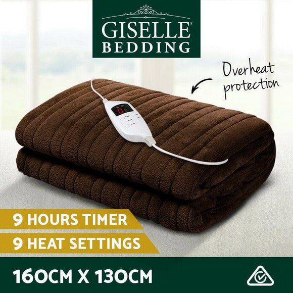 Electric Throw Blanket-Giselle Bedding- Brown-Size 160cm x 130cm