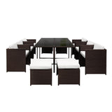 11 Piece PE Wicker Outdoor Furniture Dining Table Set - Brown & White