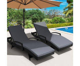 2x Outdoor Sun Lounge Chair with Cushion - Black