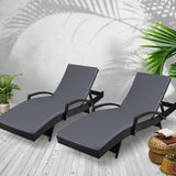 2x Outdoor Sun Lounge Chair with Cushion - Black