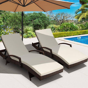 2x Sun Lounge Outdoor Furniture Day Bed Rattan Wicker Lounger Patio