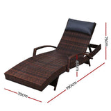 2x Sun Lounge Outdoor Furniture Wicker Lounger Rattan Day Bed Garden Patio Brown