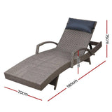2x Sun Lounge Outdoor Furniture Wicker Lounger Rattan Day Bed Garden Patio Grey