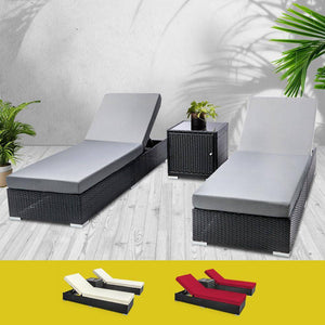 2x Outdoor Sun Lounge Wicker  3pc Gardeon Black Frame
