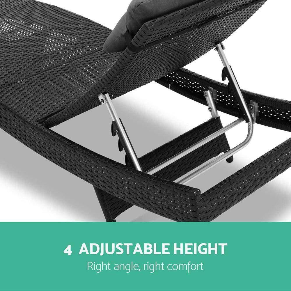 Outdoor Wicker Sun Lounge - Black