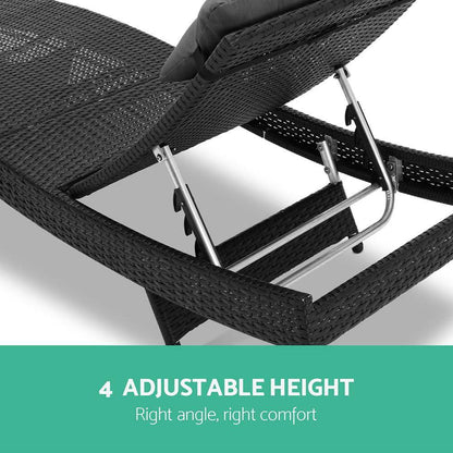Outdoor Wicker Sun Lounge - Black