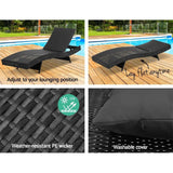2x Outdoor Sun Lounge Setting Wicker Lounger Day Bed Rattan Patio Furniture Black