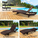 2x Outdoor Sun Lounge Setting Wicker Lounger Day Bed Rattan Patio Furniture Brown