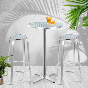 Outdoor Bistro Set Bar Table Stools Adjustable Aluminium Cafe 3PC Round