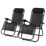 2x  Zero Gravity Chairs 2PC Reclining Outdoor Furniture Sun Lounge Folding Camping Lounger Black
