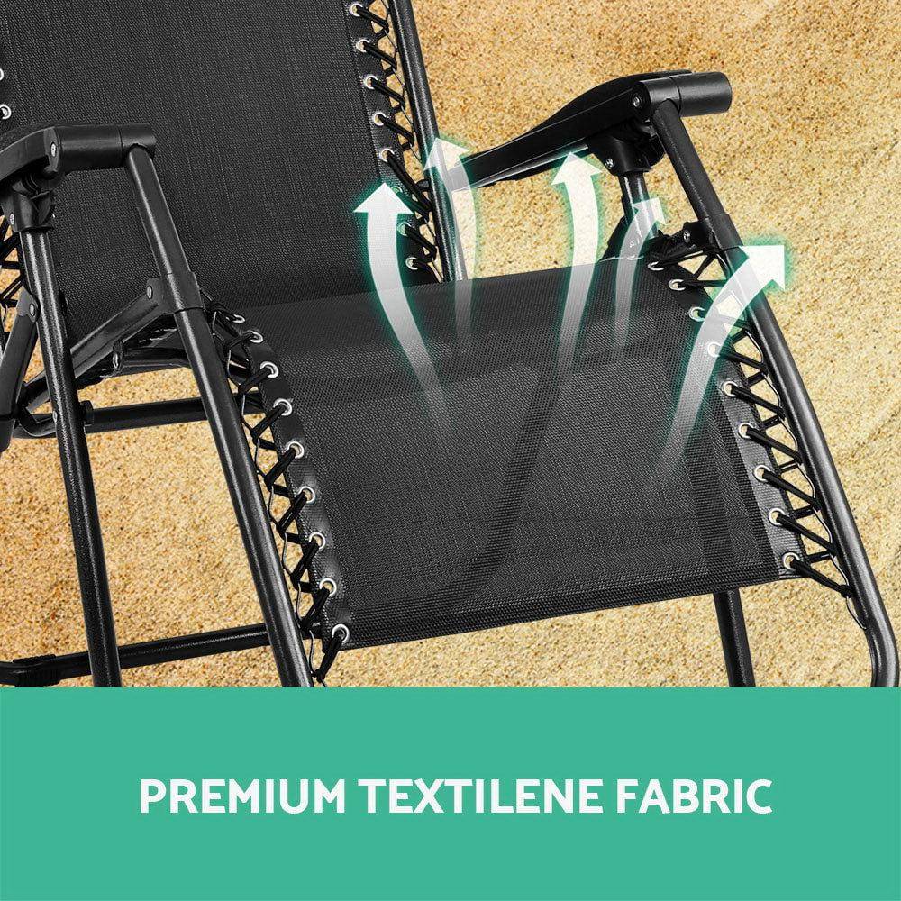 2x  Zero Gravity Chairs 2PC Reclining Outdoor Furniture Sun Lounge Folding Camping Lounger Black