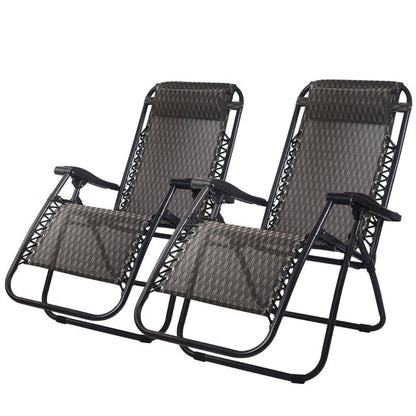 Zero Gravity Chairs 2PC Reclining Outdoor Furniture Sun Lounge Folding Camping Lounger Grey