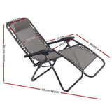 Zero Gravity Chairs 2PC Reclining Outdoor Furniture Sun Lounge Folding Camping Lounger Grey