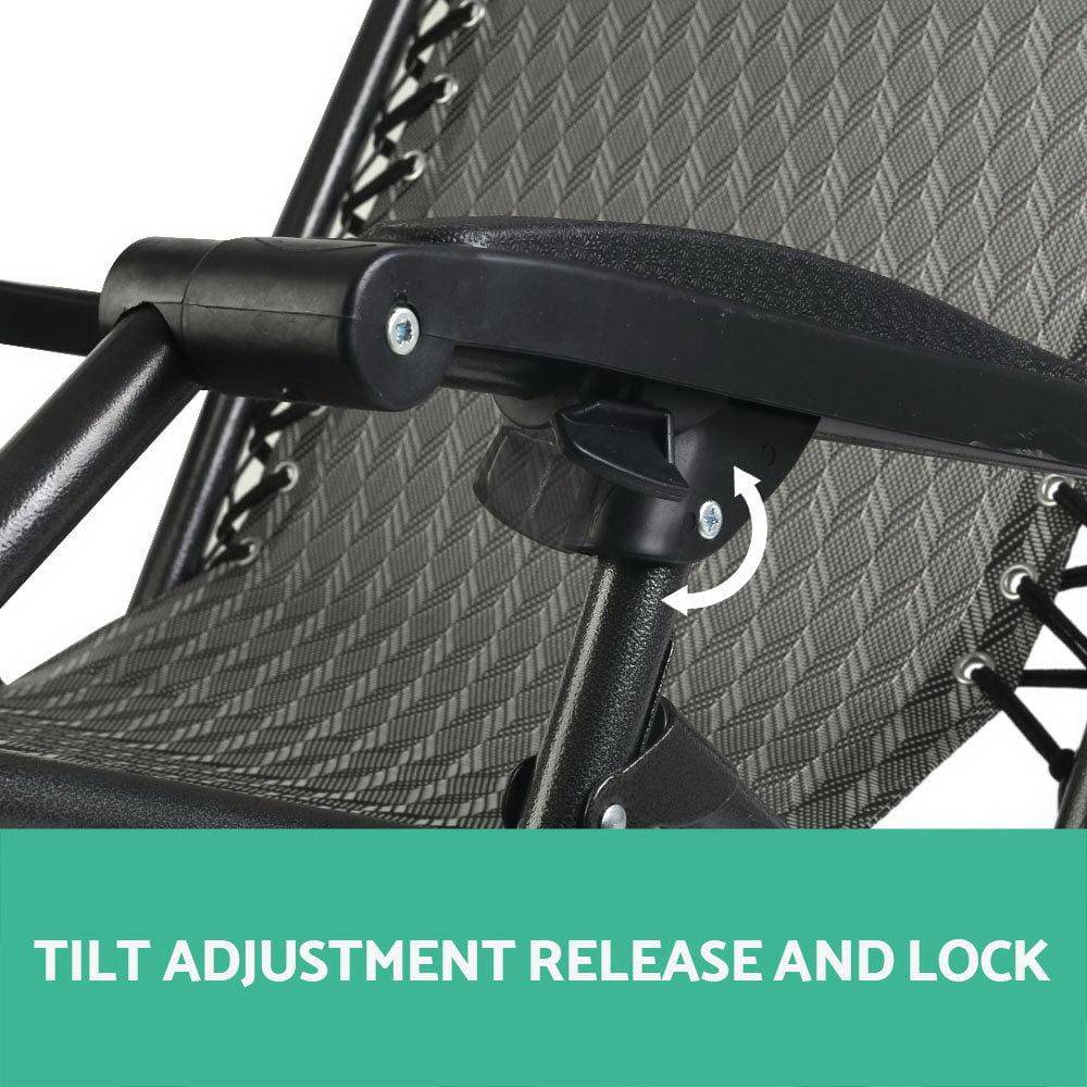 Zero Gravity Chairs 2PC Reclining Outdoor Furniture Sun Lounge Folding Camping Lounger Grey