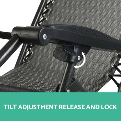 Zero Gravity Chairs 2PC Reclining Outdoor Furniture Sun Lounge Folding Camping Lounger Grey