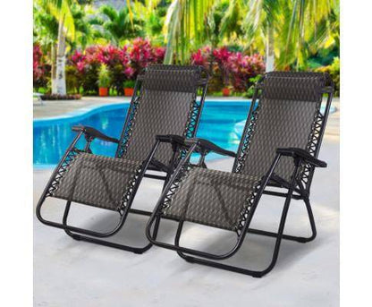 Zero Gravity Chairs 2PC Reclining Outdoor Furniture Sun Lounge Folding Camping Lounger Grey
