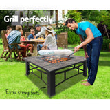 Fire Pit Outdoor BBQ Table Grill Fireplace Ice Bucket with Table Lid 81 x 81 x 43cm