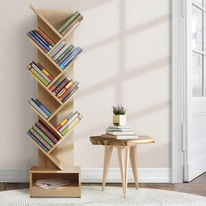 Display Shelf 9-Shelf Tree Bookshelf Book Storage Rack Bookcase Natural-Artiss