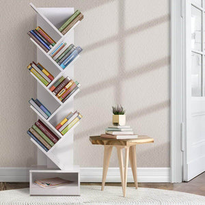 Display Shelf 9-Shelf Tree Bookshelf Book Storage Rack Bookcase White-Artiss