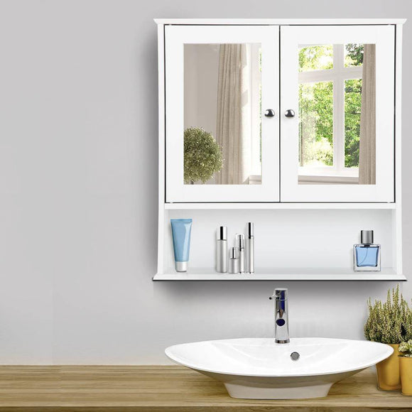 Bathroom Tallboy Storage Cabinet with Mirror | Artiss - White