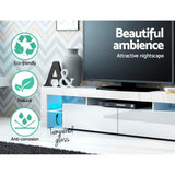 Artiss 189cm RGB LED TV Stand Cabinet Entertainment Unit Gloss Furniture Drawers Tempered Glass Shelf White