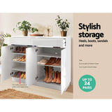 120cm Shoe Cabinet Shoes Storage Rack High Gloss Cupboard White Drawers 24 pairs