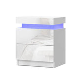 Bedside Table Side Table Drawers RGB LED High Gloss Nightstand White