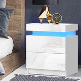 Bedside Table Side Table Drawers RGB LED High Gloss Nightstand White