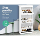 Shoe Cabinet Shoes Storage Rack White Organiser Shelf Cupboard 18 Pairs Drawer