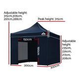 Gazebo Pop Up Marquee 3x3m Folding Wedding Tent Gazebos Shade Navy-Instahut
