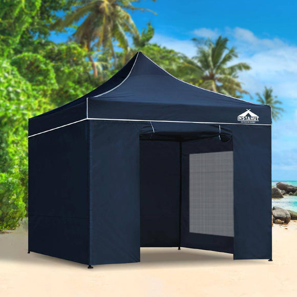 Gazebo Pop Up Marquee 3x3m Folding Wedding Tent Gazebos Shade Navy-Instahut