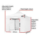 Gazebo Pop Up Marquee 3x3m Folding Wedding Tent Gazebos Shade White-Instahut