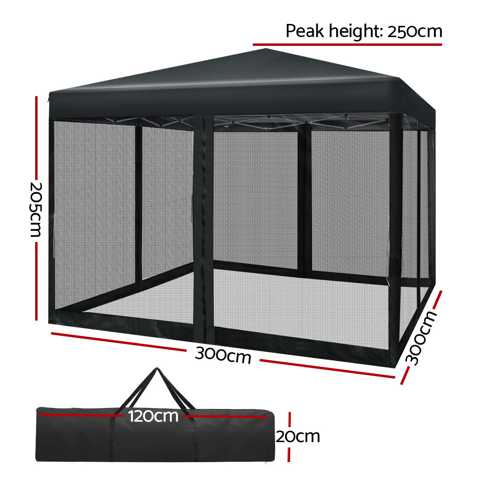 Gazebo Pop Up Marquee 3x3m-Black