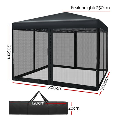 Gazebo Pop Up Marquee 3x3m-Black