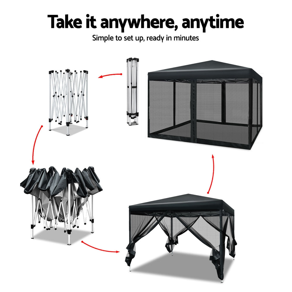 Gazebo Pop Up Marquee 3x3m-Black