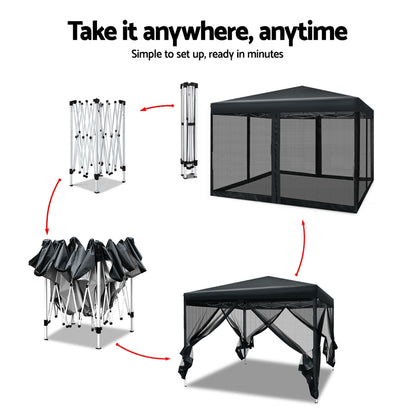Gazebo Pop Up Marquee 3x3m-Black
