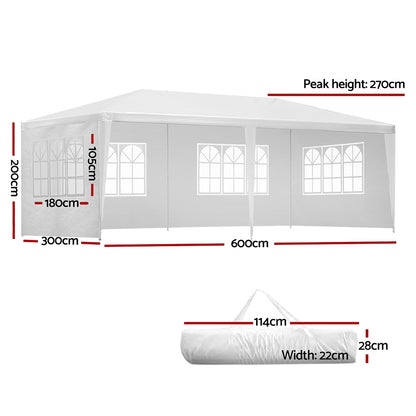 Instahut Gazebo 3x6m Marquee-4 Panel White