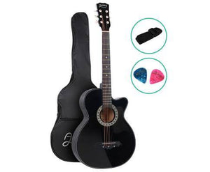 Alpha 38 Inch Acoustic Guitar Wooden Body Steel String Full Size Cutaway Black