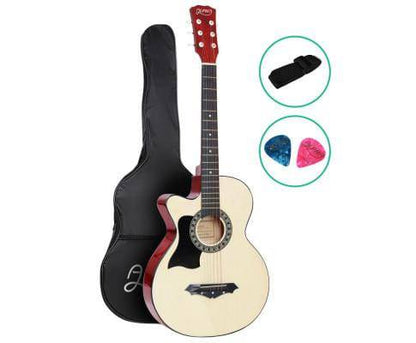 Alpha 38 Inch Acoustic Guitar Wooden Body Steel String Full Size Left Handed