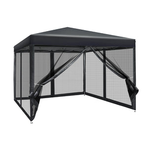 Gazebo Pop Up Marquee 3x3 Wedding Side Mesh Wall Outdoor Gazebos Black

Transform your outdoor space into a comfortable and protected area with our INSTAHUT Pop-up Gazebo. Whether you're in your garden, hosting a BBQ, attending a sporting event, or exploring on vacation, our durable silver coated 210d Oxford fabric gazebo provides instant shelter and coverage. With a 300cm by 300cm roof and adjustable height ranging from 232cm to 250cm, you can easily accommodate your needs. Plus, the two zipped entrances a