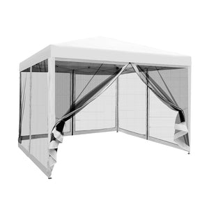 Instahut Gazebo Pop Up Marquee 3x3 Wedding Side Mesh Wall Outdoor Gazebos White

In your garden, at an outdoor BBQ or sports event, on your travelling vacation or on market days, our INSTAHUT Pop-up Gazebo is your ideal solution for instant cover outdoors. With a wide roof coverage of 300cm by 300cm, the exceptional cover is made of durable silver coating 210d Oxford fabric that is both UV and water resistant. Height can be easily adjusted with four presets, ranging from 232cm to 250cm. It also features two