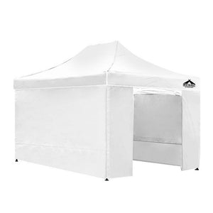 Gazebo Pop Up Marquee 3x4.5m Folding-White

Constructed with a durable and long-lasting PU coating and effective UV and water repellent treatments, the INSTAHUT Gazebo Pop Up Marquee provides a spacious coverage of 300 x 450cm. It is ideal for various outdoor activities, serving as a shade and shelter from the sun and unexpected rainfall. The sturdy powder-coated steel frame, equipped with strong legs and struts, makes for a quick and easy set-up, ensuring long-term durability.