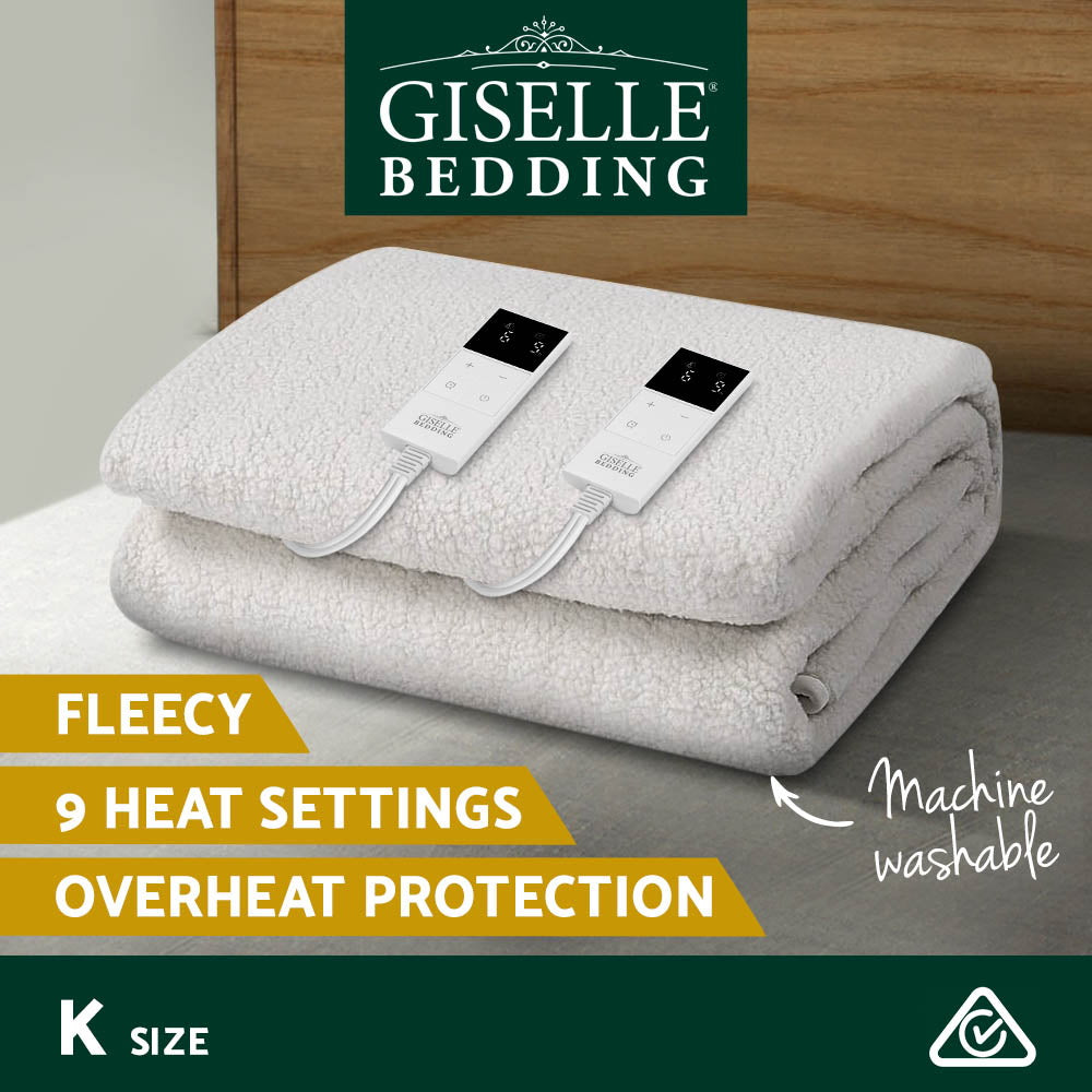 Giselle Electric Blanket Fleecy Underlay King

Experience superior warmth and comfort each winter with the Giselle Fully Fitted Fleecy Fabric Electric Blanket. Designed with a soft synthetic faux wool underlay, this electric blanket ensures a cozy sleep environment. It offers up to nine adjustable heat settings controlled via a detachable LED display controller, allowing precise temperature customisation for restful nights. 