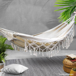 Hammock Hanging Tassel Hammock Swing Bed Cream